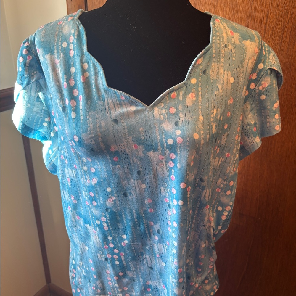 Blue and Pink Patterned Women's Top